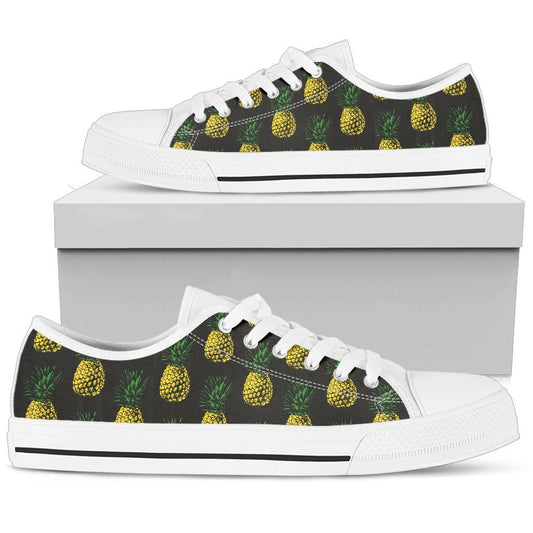 Gold Pineapple Women Low Top Canvas Shoes