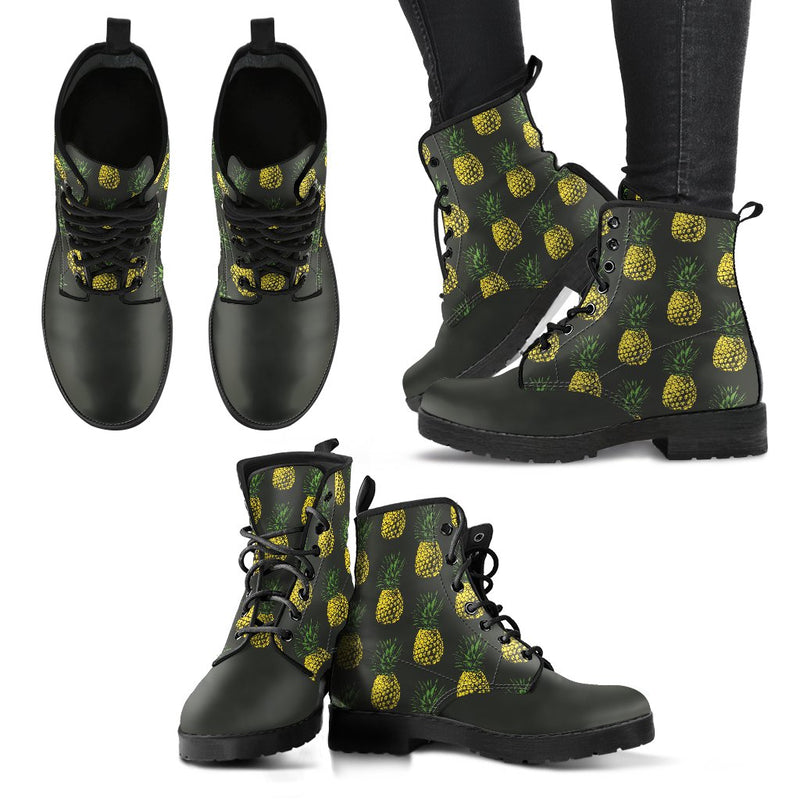 Gold Pineapple Women & Men Leather Boots