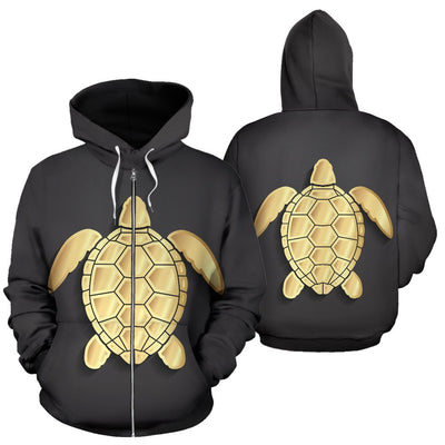Gold Sea Turtle All Over Zip Up Hoodie