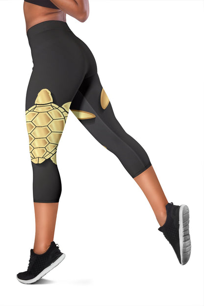 Gold Sea Turtle Women Capris