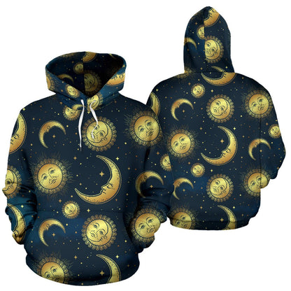 Gold Sun Moon Face All Over Print Hoodie