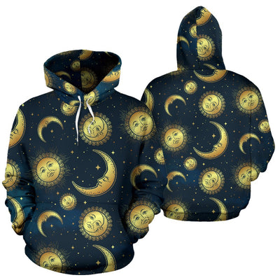 Gold Sun Moon Face All Over Print Hoodie