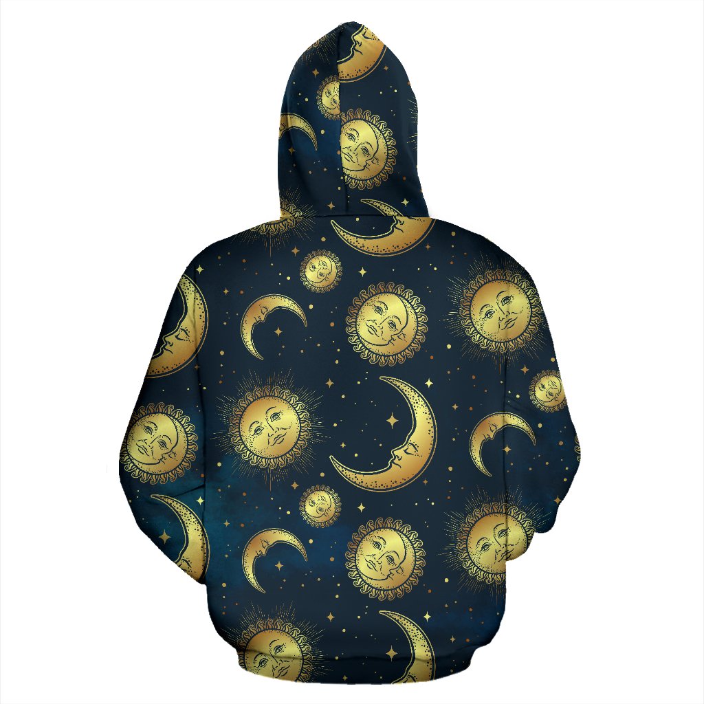 Gold Sun Moon Face All Over Zip Up Hoodie