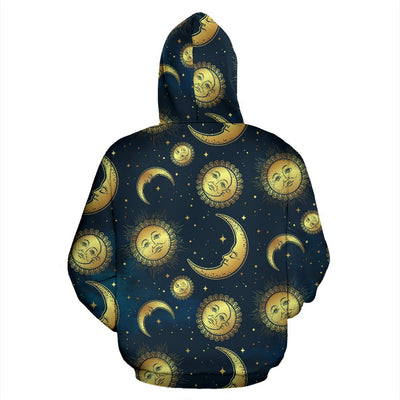 Gold Sun Moon Face All Over Zip Up Hoodie