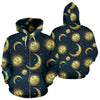 Gold Sun Moon Face All Over Zip Up Hoodie