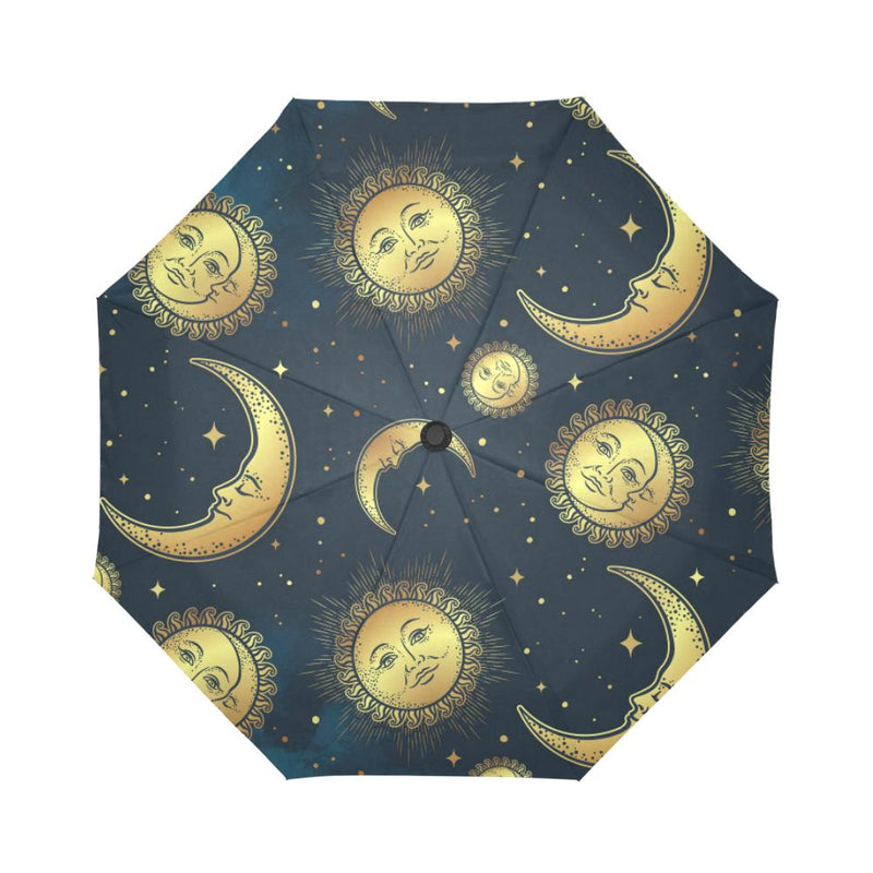 Gold Sun Moon Face Automatic Foldable Umbrella