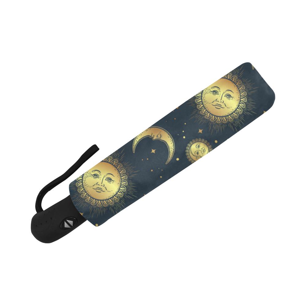 Gold Sun Moon Face Automatic Foldable Umbrella