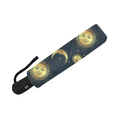 Gold Sun Moon Face Automatic Foldable Umbrella