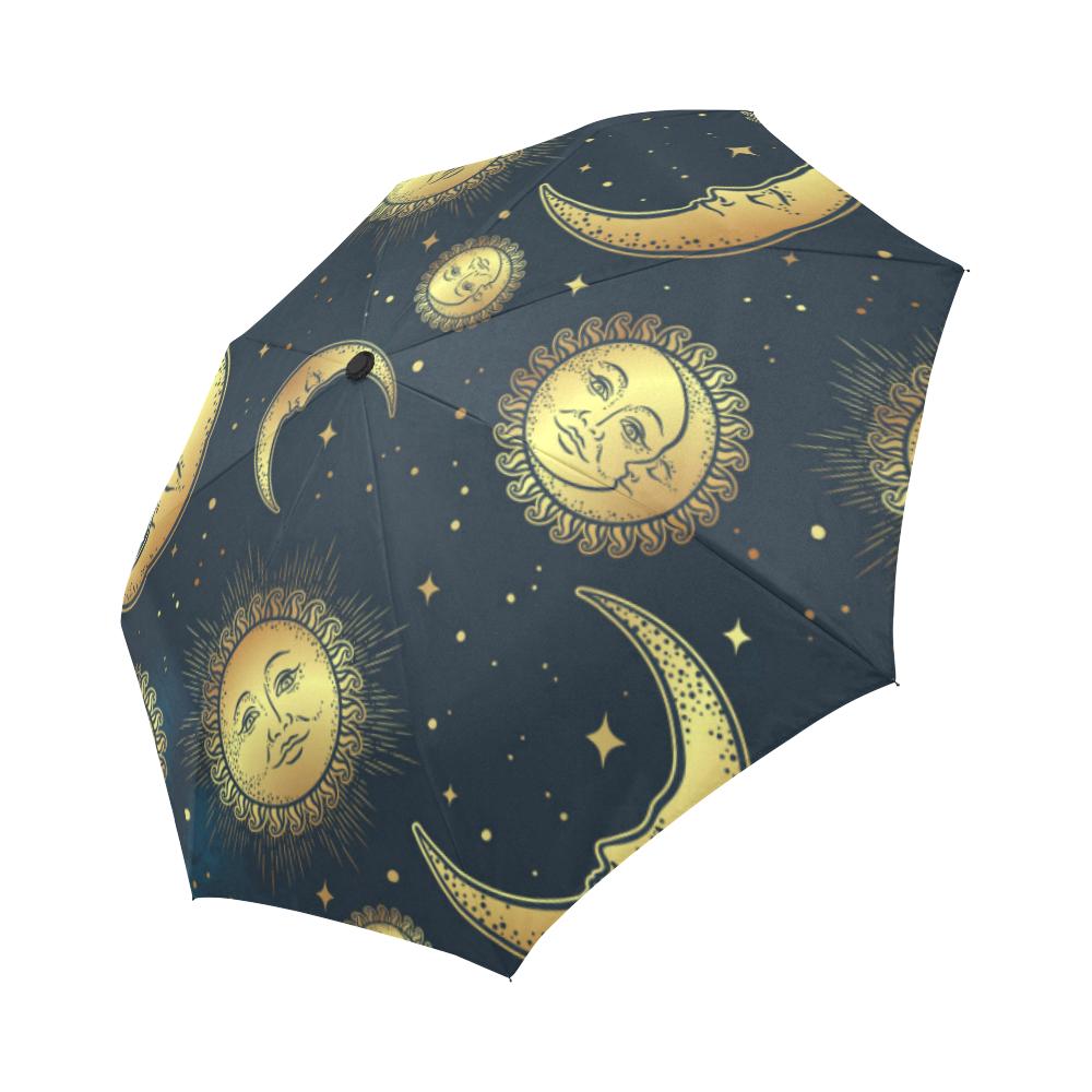 Gold Sun Moon Face Automatic Foldable Umbrella