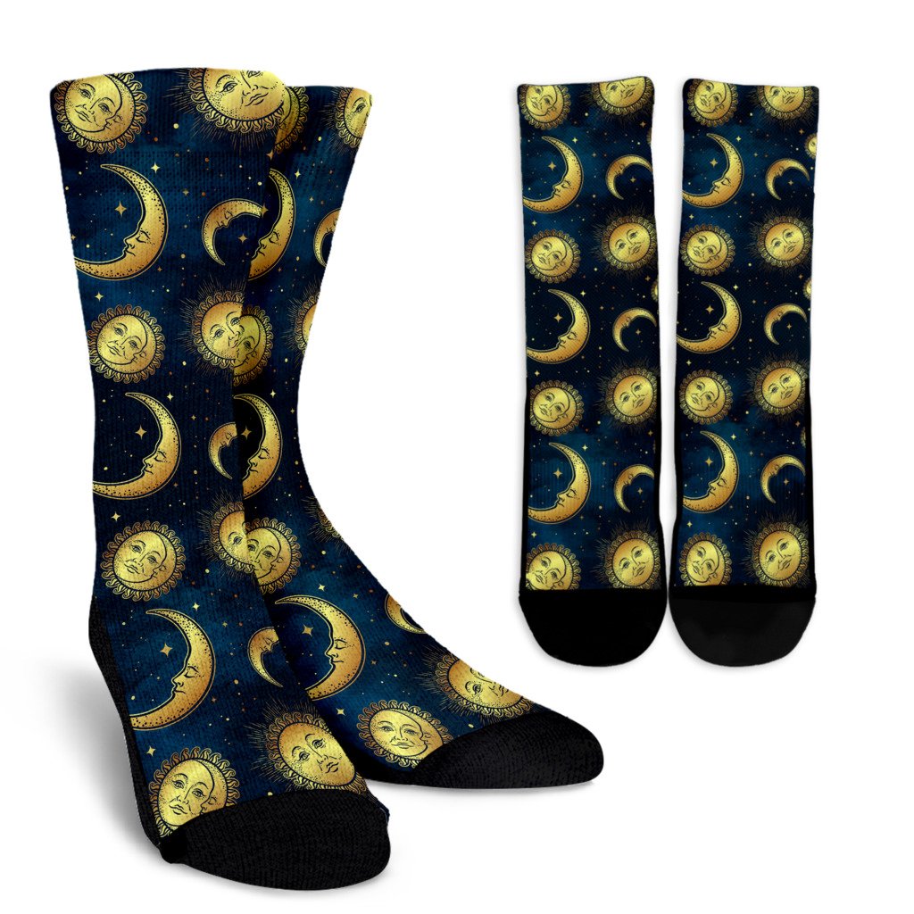Gold Sun Moon Face Crew Socks