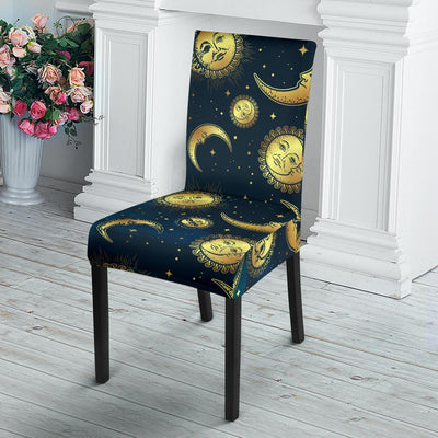 Gold Sun Moon Face Dining Chair Slipcover-JORJUNE.COM