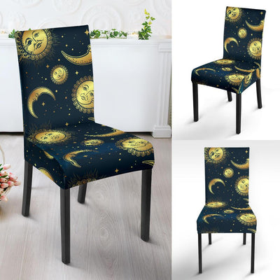 Gold Sun Moon Face Dining Chair Slipcover-JORJUNE.COM