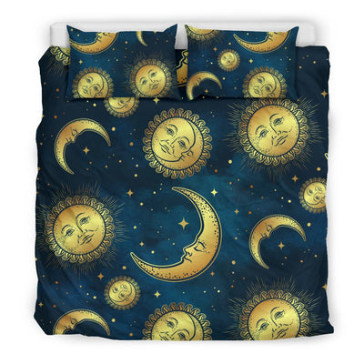 Gold Sun Moon Face Duvet Cover Bedding Set