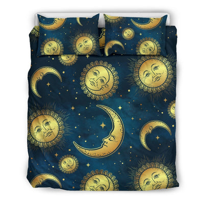 Gold Sun Moon Face Duvet Cover Bedding Set