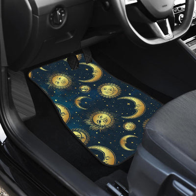 Gold Sun Moon Face Front and Back Car Floor Mats