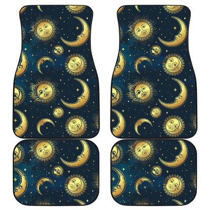 Gold Sun Moon Face Front and Back Car Floor Mats