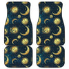 Gold Sun Moon Face Front and Back Car Floor Mats