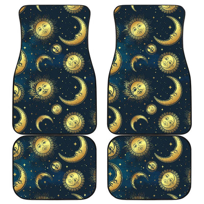 Gold Sun Moon Face Front and Back Car Floor Mats