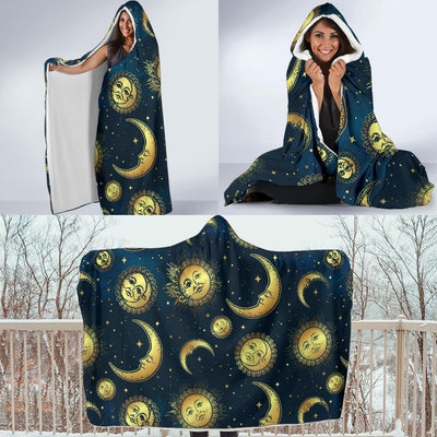 Gold Sun Moon Face Hooded Blanket-JORJUNE.COM