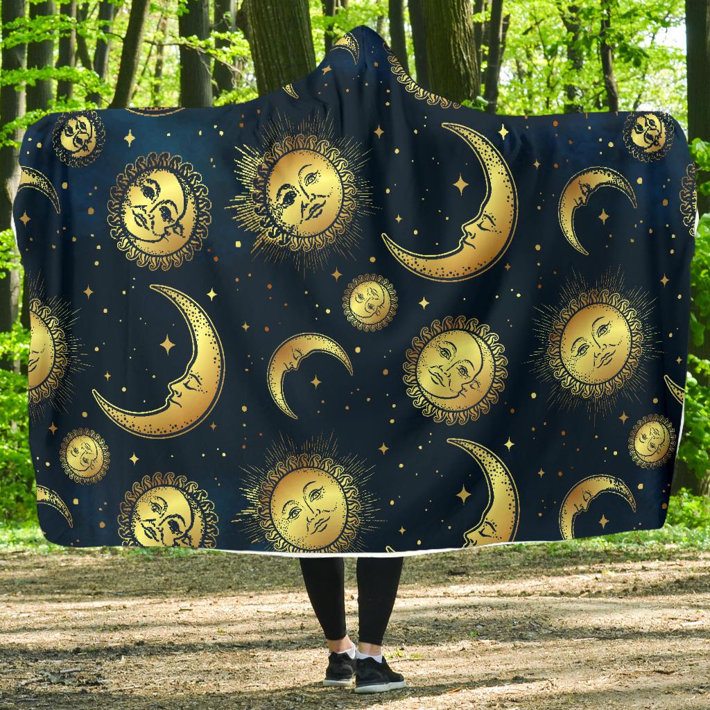 Gold Sun Moon Face Hooded Blanket-JORJUNE.COM