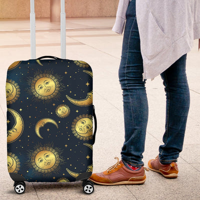 Gold Sun Moon Face Luggage Cover Protector