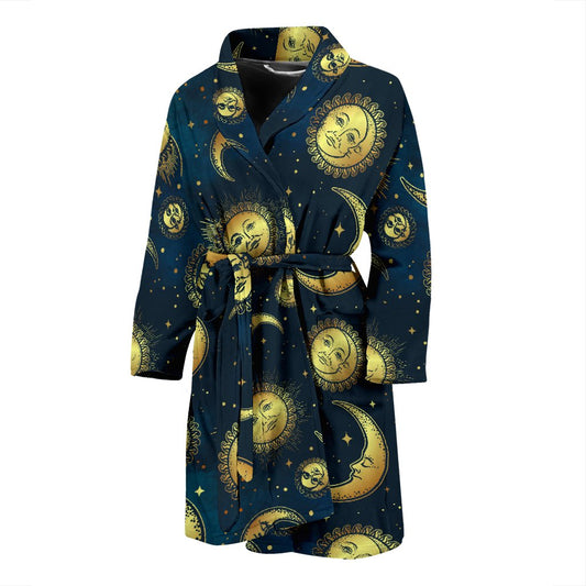Gold Sun Moon Face Men Bath Robe