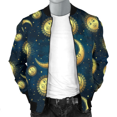 Gold Sun Moon Face Men Casual Bomber Jacket