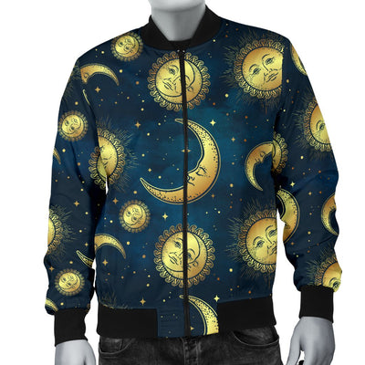 Gold Sun Moon Face Men Casual Bomber Jacket