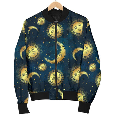 Gold Sun Moon Face Men Casual Bomber Jacket