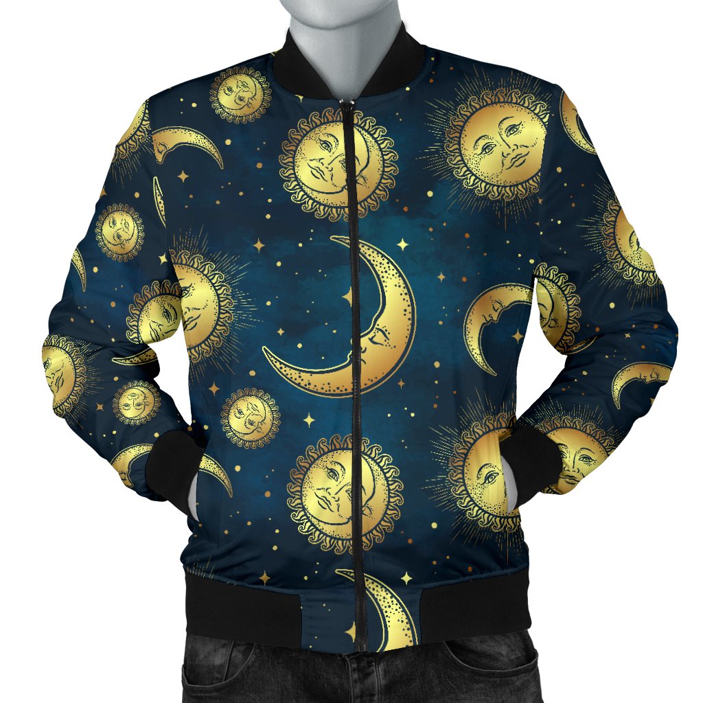 Gold Sun Moon Face Men Casual Bomber Jacket