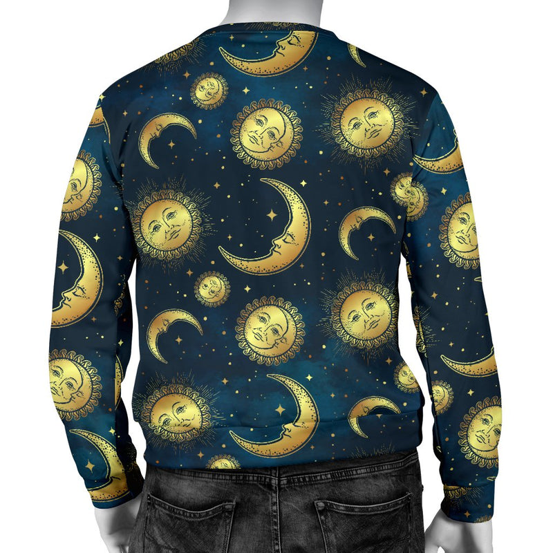 Gold Sun Moon Face Men Crewneck Sweatshirt