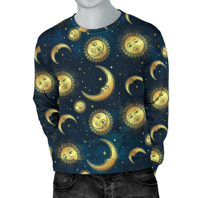 Gold Sun Moon Face Men Crewneck Sweatshirt