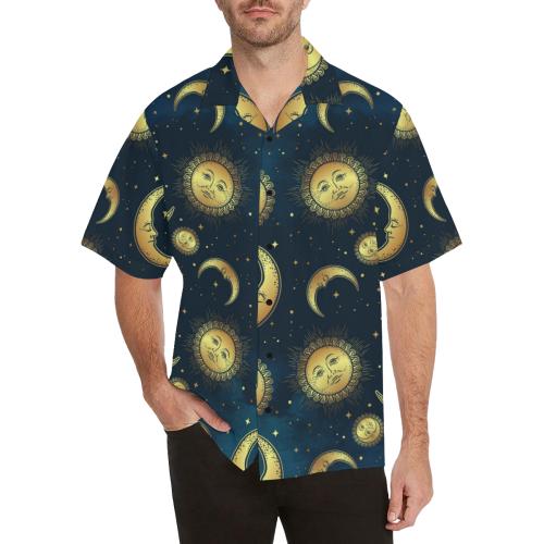 Gold Sun Moon Face Men Hawaiian Shirt