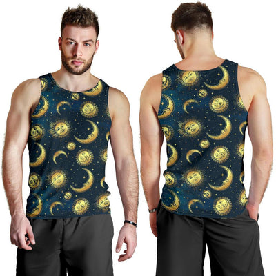 Gold Sun Moon Face Men Tank Top