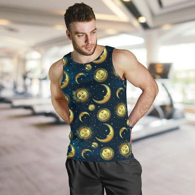 Gold Sun Moon Face Men Tank Top