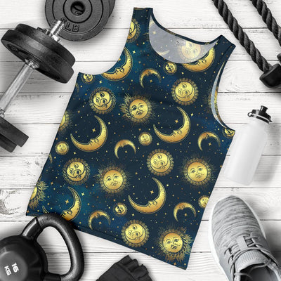 Gold Sun Moon Face Men Tank Top