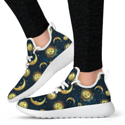 Gold Sun Moon Face Mesh Knit Sneakers Shoes Mesh Knit Sneakers Shoes