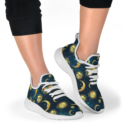 Gold Sun Moon Face Mesh Knit Sneakers Shoes Mesh Knit Sneakers Shoes