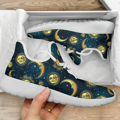 Gold Sun Moon Face Mesh Knit Sneakers Shoes Mesh Knit Sneakers Shoes