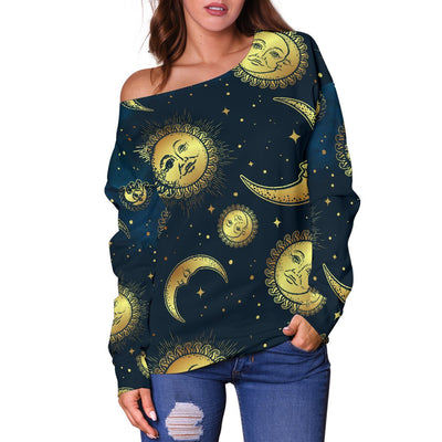 Gold Sun Moon Face Off Shoulder Sweatshirt