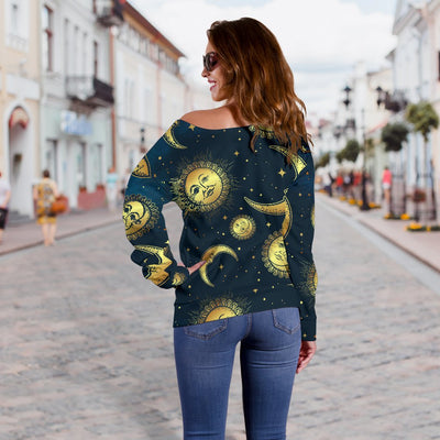 Gold Sun Moon Face Off Shoulder Sweatshirt