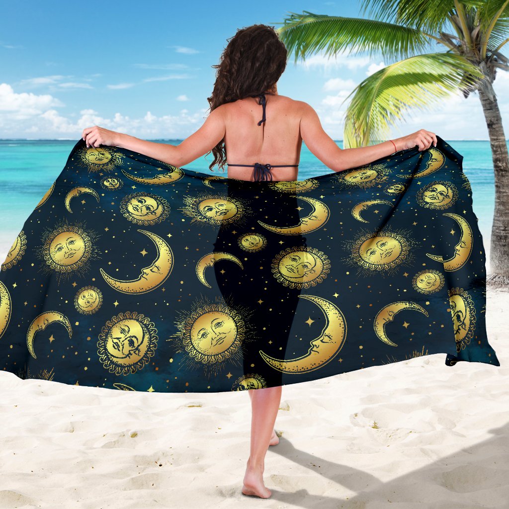 Gold Sun Moon Face Sarong Pareo Wrap