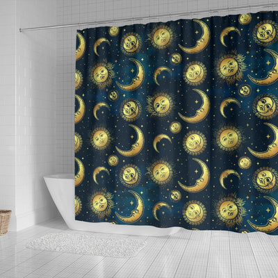 Gold Sun Moon Face Shower Curtain