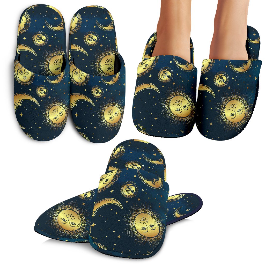 Gold Sun Moon Face Slippers