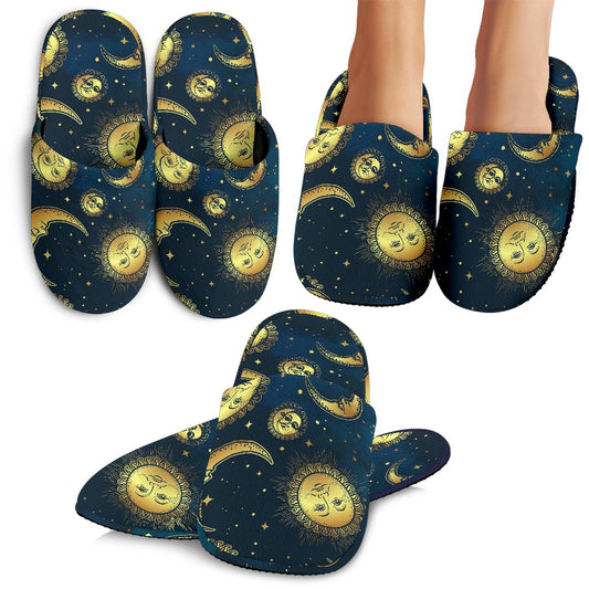 Gold Sun Moon Face Slippers