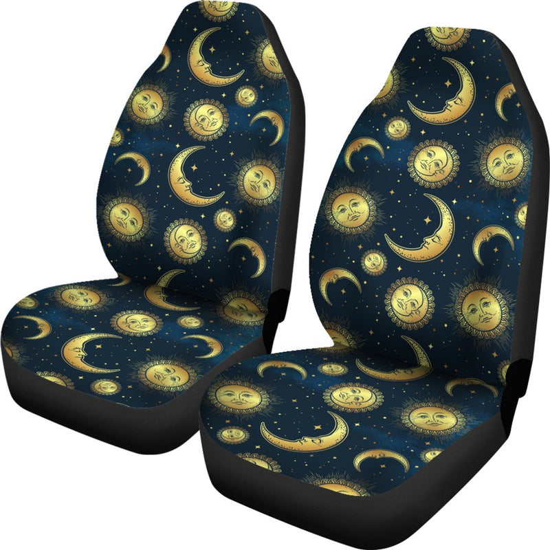 Gold Sun Moon Face Universal Fit Car Seat Covers