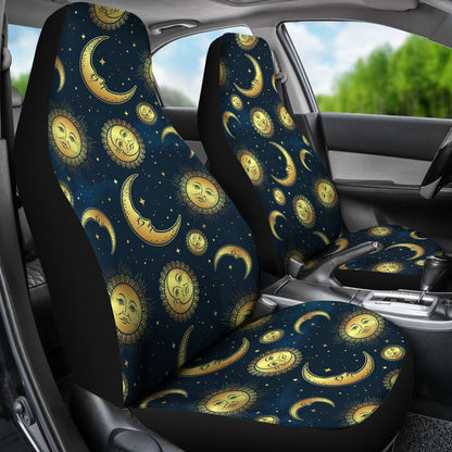 Gold Sun Moon Face Universal Fit Car Seat Covers