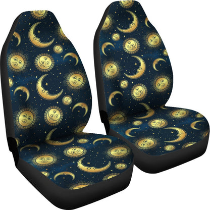Gold Sun Moon Face Universal Fit Car Seat Covers