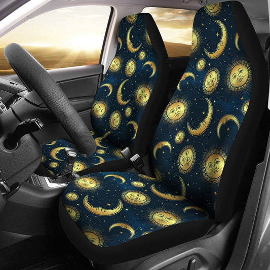 Gold Sun Moon Face Universal Fit Car Seat Covers