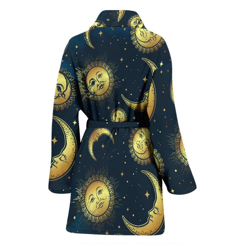 Gold Sun Moon Face Women Bath Robe